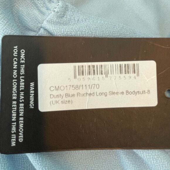 PrettyLitteThings Ruched Bodysuit Dusty Blue Long Sleeve Square Neckline 4 - Picture 6 of 9